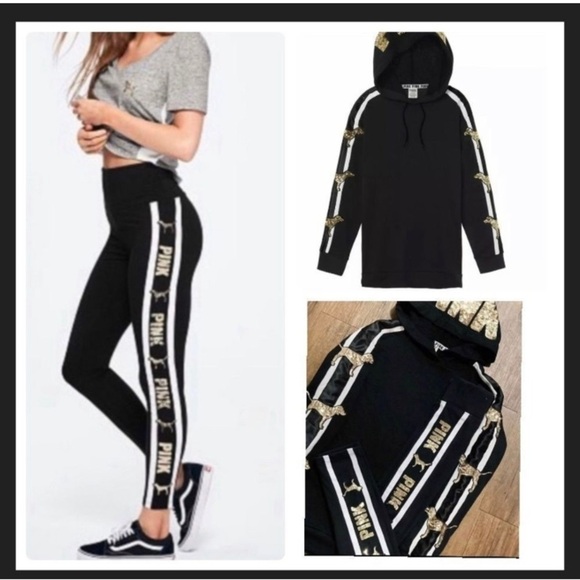 PINK VS BLING DOGGIE HOODIE / YOGA LEGGINGS OUTFIT SET LARGE - Picture 1 of 12